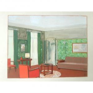 Gouache Interior Decorating Drawing Part Of The Workshop Background Of An Interior Decorator From 1920-1930