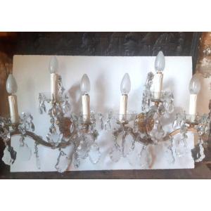 Beautiful Pair Of Sconces 6 Arms Of Light In Cut Glass And Crystal