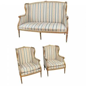 Living Room Composed Of A Sofa And A Pair Of Bergeres With Wings