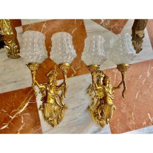 Pair Of Gilt Bronze Sconces.