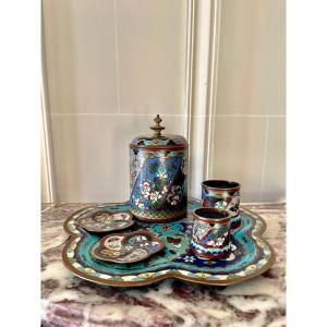 Smoking Kit In Enameled Cloisonne On Bronze.