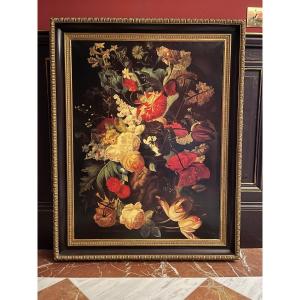 Painting With Bouquet Of Flowers In The Taste Of The 17th Century Or Dutch Golden Age