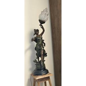 Spelter Sculpture Forming A Lamp With Two Patinas 