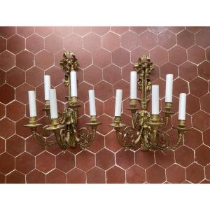Pair Of Gilt Bronze Wall Lights 