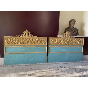 Pair Of Gilded And Painted Wood Headboards - Creation From 18th Century Sicilian Pediments