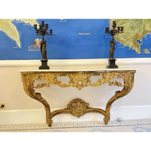 Carved And Gilded Wooden Console Table With A Marble Top – 20th Century Work