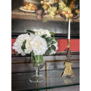 Bronze Candlestick With Renaissance Figure Featuring A Medallion, XIXᵉ Century