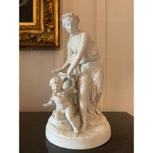 Venus Disarming Cupid, Important Porcelain Biscuit Group/sculpture/statue