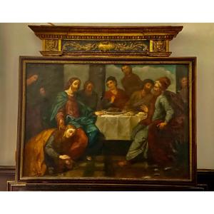 Large Painting XIX Eme The Meal At Simon Or The Washing Of Christ’s Feet By Mary Magdeleine