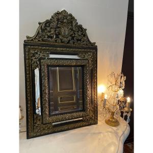 Pediment Mirror In Golden Copper Repoussé XIX