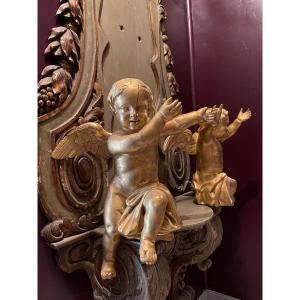 Pair Of Angels In Golden Wood Louis XIV Period