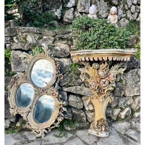 Venetian Console With Its Mirror 19th Century