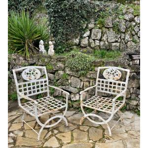 Pair Of Wrought Iron Armchairs Early 20th Century 