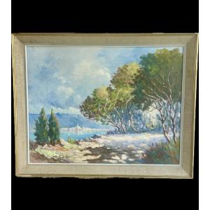 Mediterranean Landscape Painting Signed By M. Sabido.