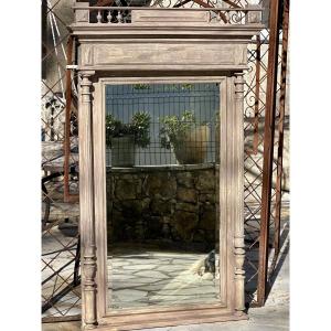 Impressive Carved And Painted Wooden Fireplace Mirror, 19th Century.