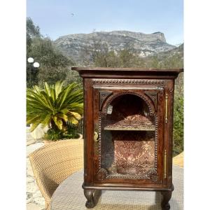 Small Freestanding Display Cabinet In Solid Carved Oak, 19th Century 
