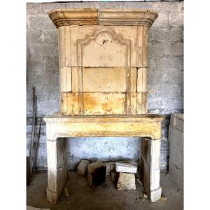 18th Century Limestone Fireplace With Overmantel