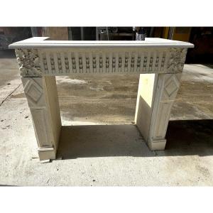 Finely Sculpted Limestone Fireplace