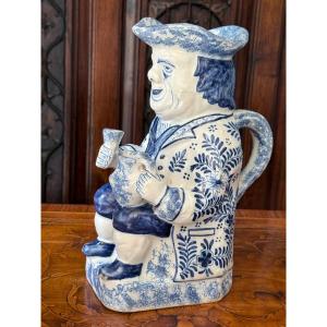 Jacquot Anthropomorphic Pitcher, Blue Glazed Earthenware, Delft, Early 19th Century.