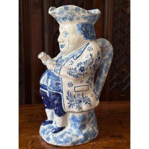 Jacquot Anthropomorphic Pitcher In Blue Glazed Earthenware, Delft, Late 18th Century, Early 19th Century