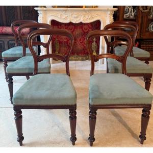 Set Of Six Solid Mahogany Dining Chairs - Victorian Period - 19th C - English - C. George & Co 