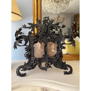 Double Photo Frame In Blackened Copper - Early Art Nouveau, Circa 1880