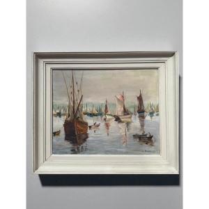 Oil On Canvas Maritime Scene - Signed Devaux Léon - Mid 20th Century