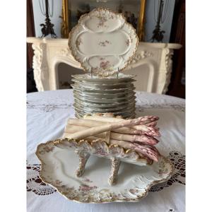 Asparagus Service – Limoges Porcelain, Early 20th Century - 12 Plates And 1 Asparagus Drainer