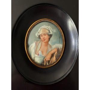 19th Century Miniature On Ivory – The Milkmaid After Greuze, Signed Henri Boudier 