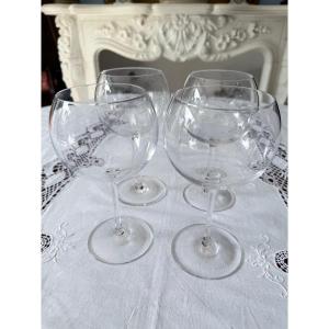 Set Of 4 Crystal Bordeaux Glasses By Daum, France, Late 20th Century - Tableware