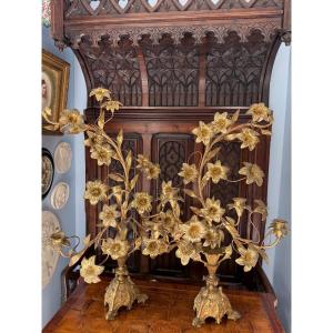 Pair Of 19th Century Gilt Bronze Bouquet Candelabra In The Louis XVI Style
