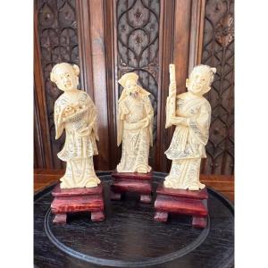 Three Carved Ivory Figurines Of Taoist Immortals, China, Late 19th – Early 20th Century