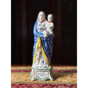 Virgin And Child Jesus – Polychrome Terracotta – 18th Century
