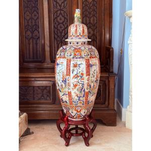 Impressive Covered Polychrome Earthenware Vase - After Delft - Géo Martel Art Pottery