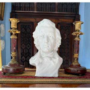 Frédéric Chopin, Bust In Glazed White Porcelain, After Raphaël Nannini (1852–1925)