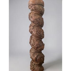 Twisted Column In Carved Oak With Vine Decor - Architectural Element - Salomonic Shaft