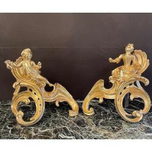 Gilt Bronze Andirons