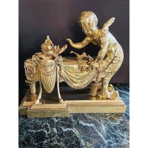 Gilt Bronze Andirons Head