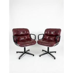Pair Of "executive" Armchairs By Charles Pollock For Knoll - Bordeaux Leather, 1970s
