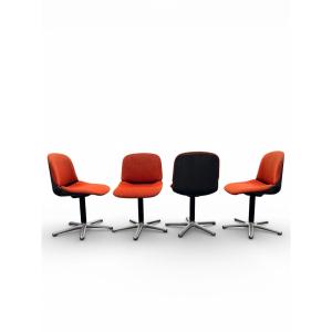 Set Of 4 Vintage Chairs Model 231/5 In Orange Fabric By Wilkhahn, 1970s