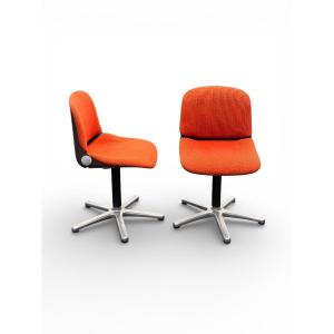 Pair Of Vintage Chairs, Model 231/5, In Orange Fabric And Aluminum By Wilkhahn, 1970s