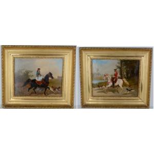 Hunting With Hounds, Amazon And Horseman - Théodore Fort 1810-1896