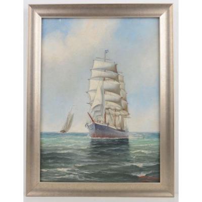 Three-masted Boat At The Papa Pavilion - Jh Mohrmann 1857-1916