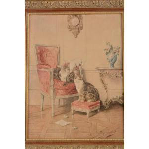 The Cats In The Salon - Louis Eugène Lambert 1825-1900