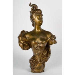Art Nouveau Patinated Bronze Bust Signed Masse
