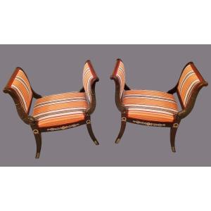 Pair Of Empire Style Curule Stools