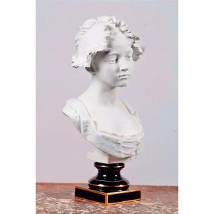 Important Bust In Biscuit And Limoges Porcelain, 19th Century