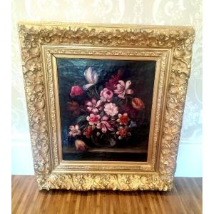 Oil On Canvas Bouquet Of Flowers 19th Century 