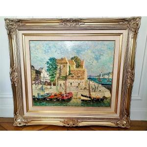 Pierre Boudet Oil On Canvas " Honfleur " Normandie France
