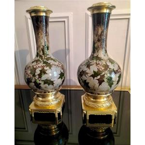 Attributed To Montigny Sur Loing Pair Of Ceramic Vases With Gilt Bronze Mounts 19th Century